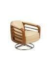 Côté Loges | Fauteuil Marina pivotant en cuir et bois massif